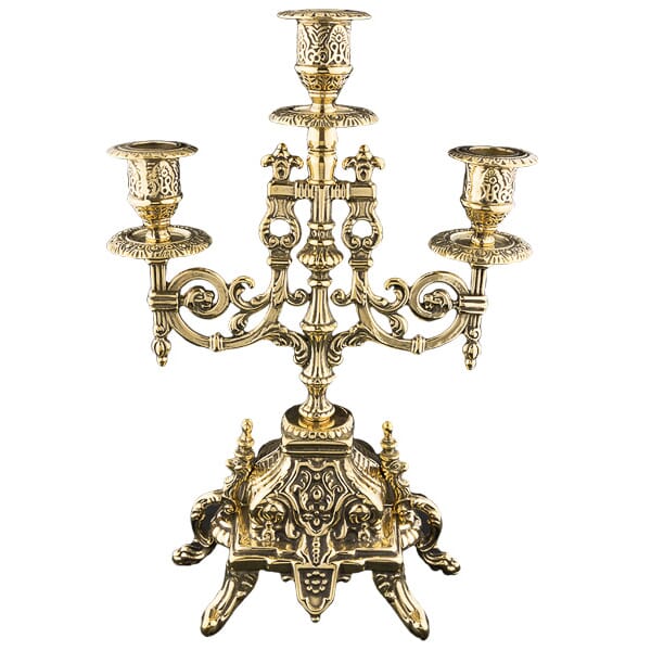 Kerzenleuchter 3-flammig verziert Messing poliert