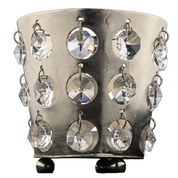 Vernickelter Teelichthalter mit Glassteinen